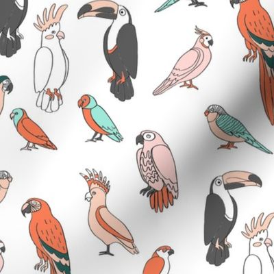 parrot // tropical rainforest bird fabric parrots white multi