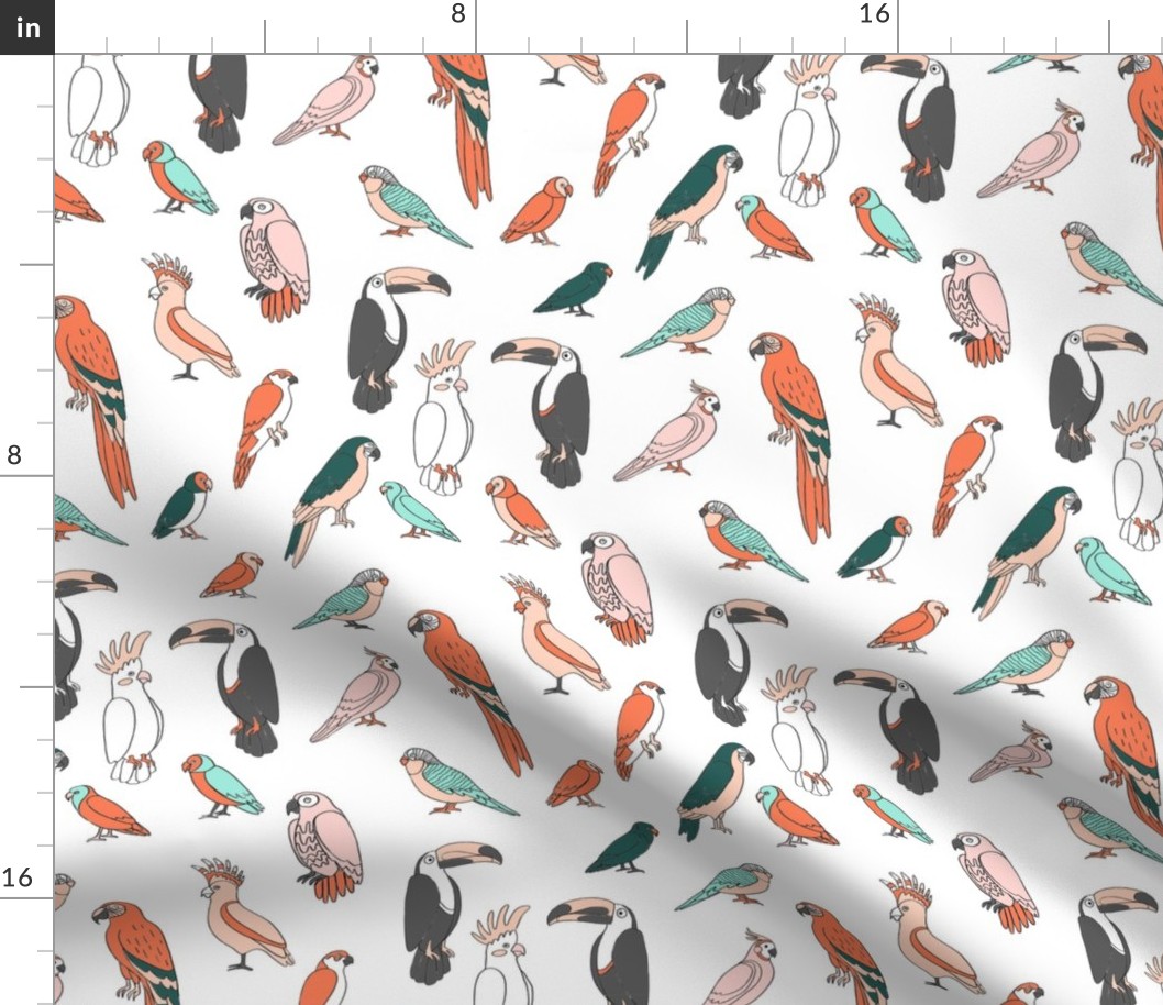 parrot // tropical rainforest bird fabric parrots white multi