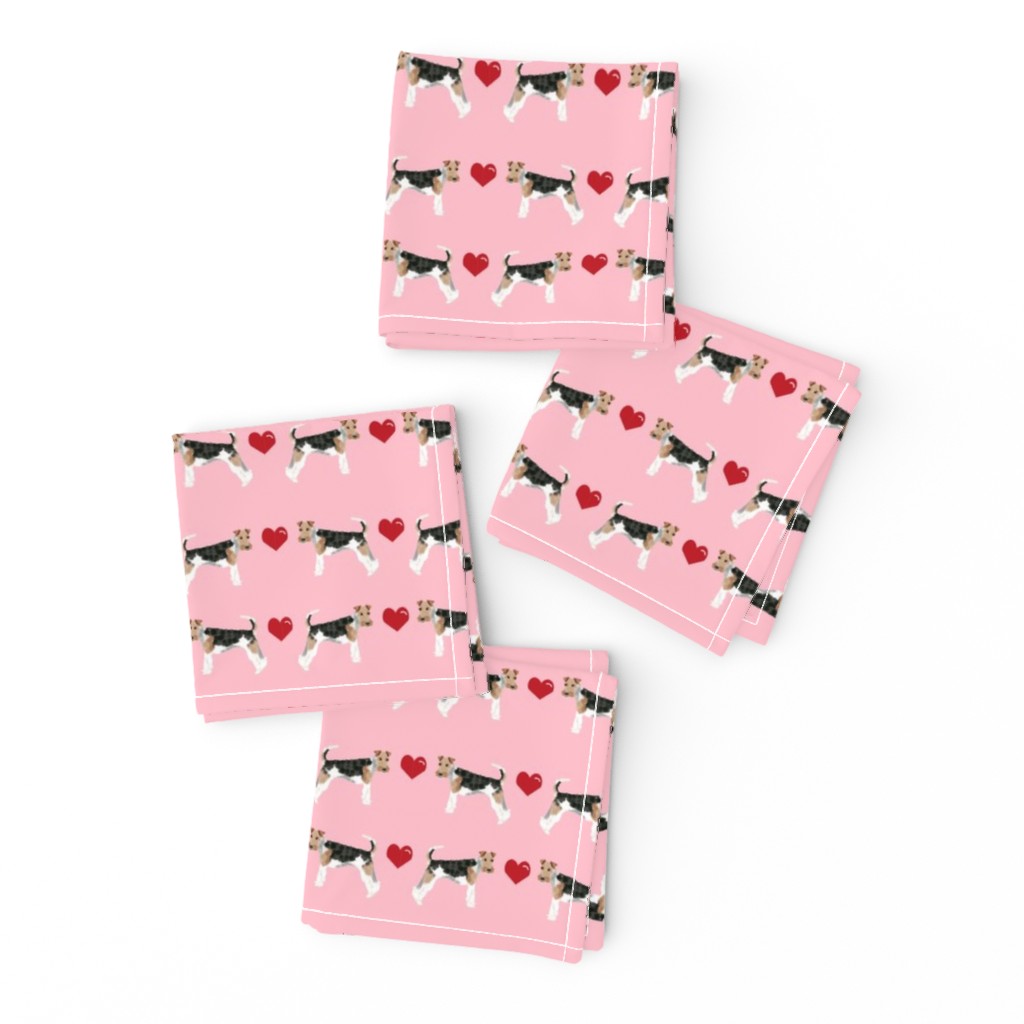 wire fox love hearts dog breed fabric pink