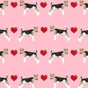 wire fox love hearts dog breed fabric pink