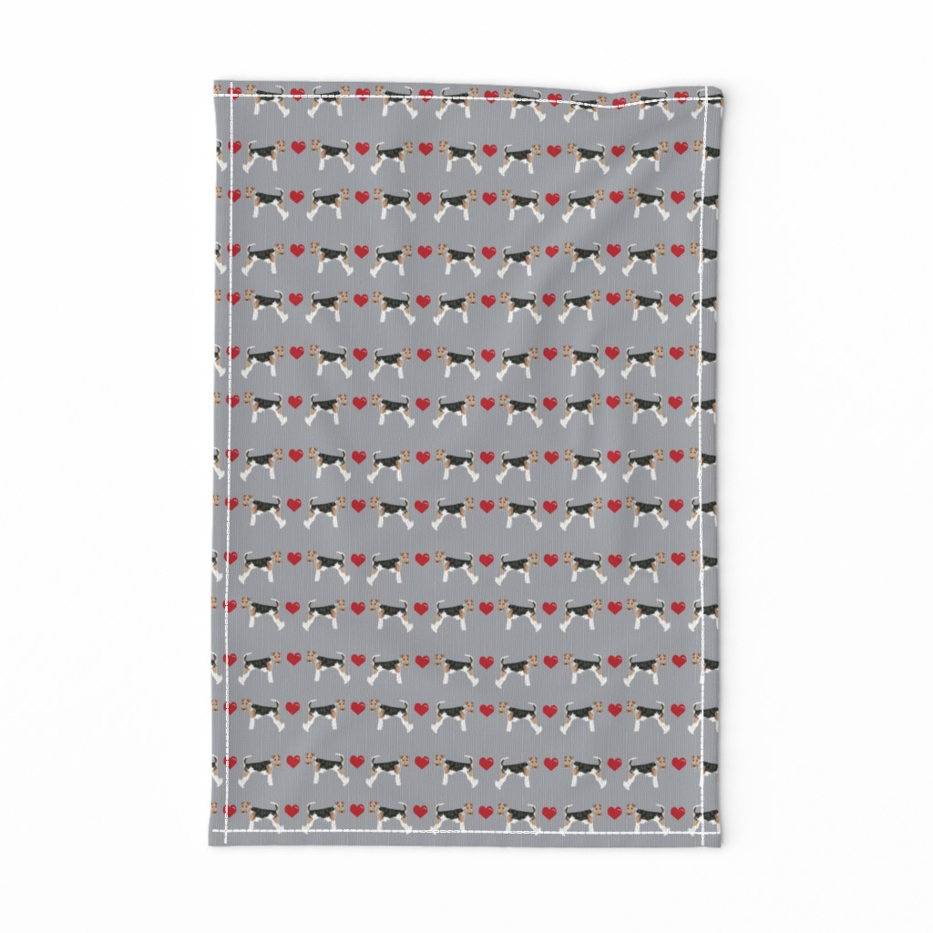 wire fox love hearts dog breed fabric grey