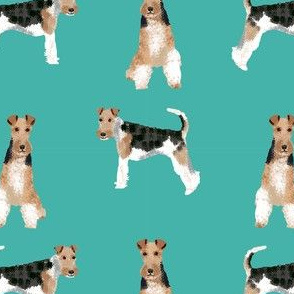 wire fox terrier simple dog breed fabric turquoise