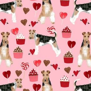 wire fox terrier valentines day cupcakes love hearts dog breed fabric pink