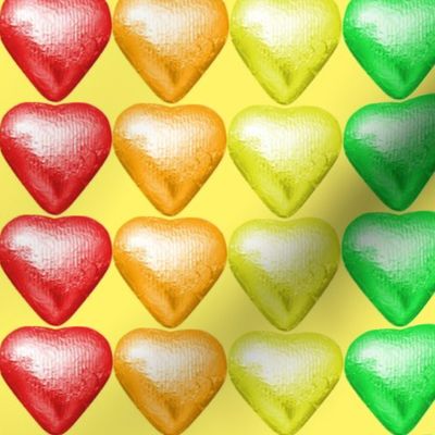 4 Foil Wrapped Chocolates Hearts  valentine love desserts candy sweets food colorful rainbow multi colors colored kawaii cute egl 