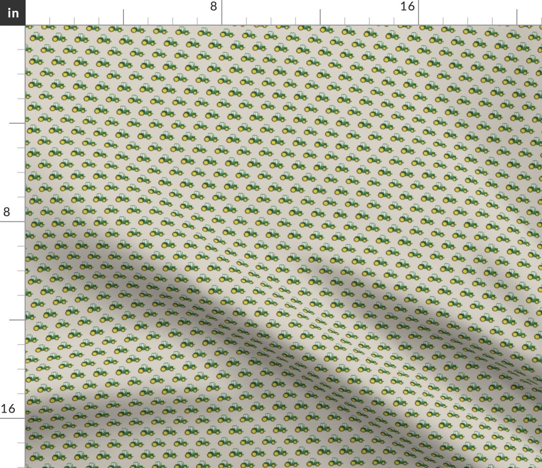 (micro scale) green tractor on beige - farm fabric