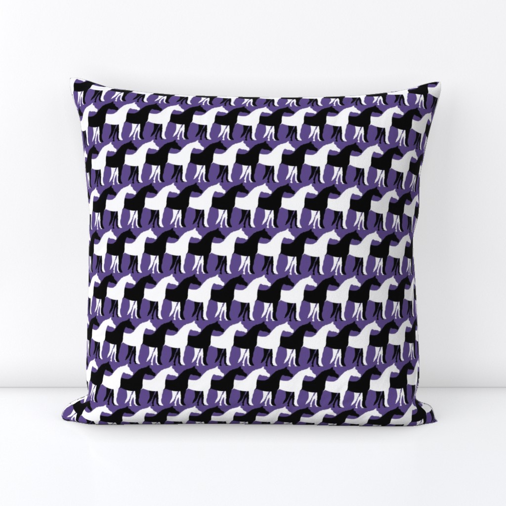 Two Inch Black and White Overlapping Horses on Ultra Violet Purple