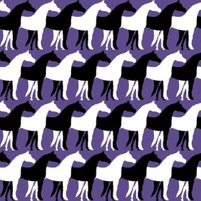 Two Inch Black and White Overlapping Horses on Ultra Violet Purple