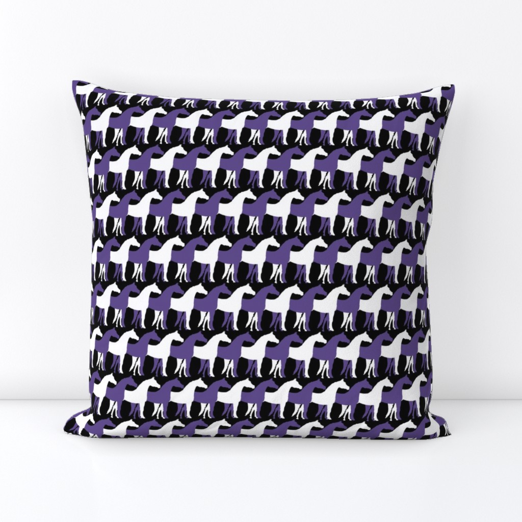 Two Inch White and Ultra Violet Purple Overlapping Horses on Black