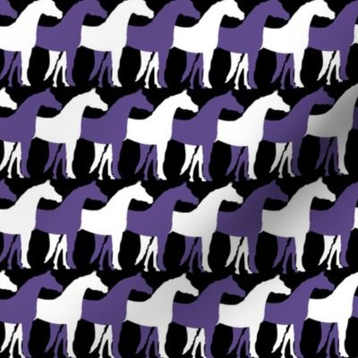 Two Inch White and Ultra Violet Purple Overlapping Horses on Black