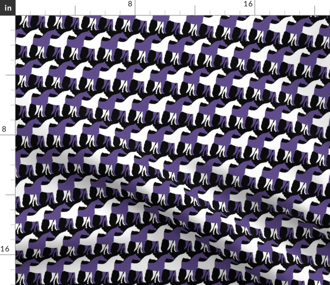 Two Inch White and Ultra Violet Purple Overlapping Horses on Black