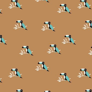 Tropical Toucan birds rainforest summer design sand ochre