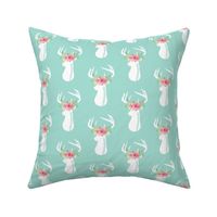 Deer w/ Floral Antlers (mint) - Pink Flowers Baby Girl Nursery Bedding GingerLous