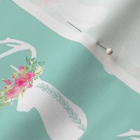 Deer w/ Floral Antlers (mint) - Pink Flowers Baby Girl Nursery Bedding GingerLous