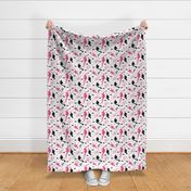 Adorable dino girls fabric with black and pink dinosaur geometric triangles and funky animal illustration theme for kids rotated