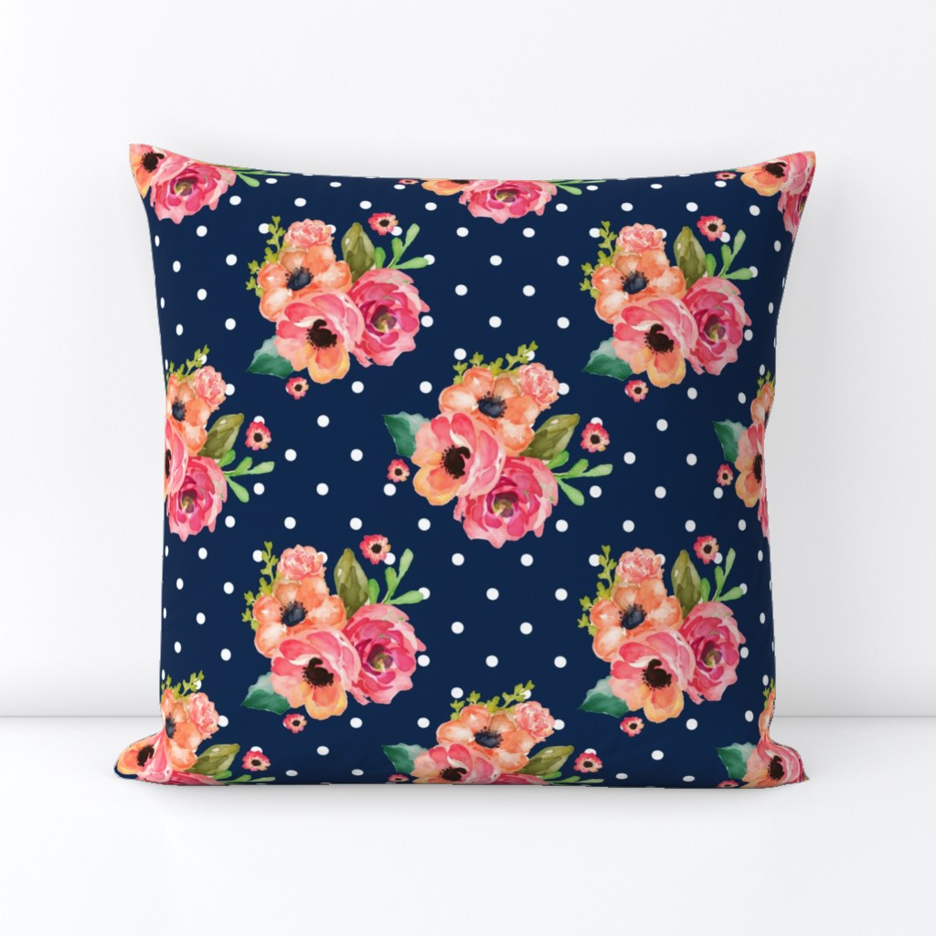 8" Floral Polka  White Polka Navy