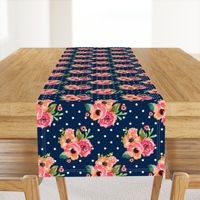 8" Floral Polka  White Polka Navy