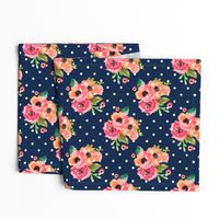 8" Floral Polka  White Polka Navy