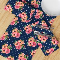 8" Floral Polka  White Polka Navy