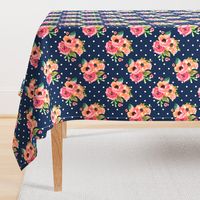 8" Floral Polka  White Polka Navy