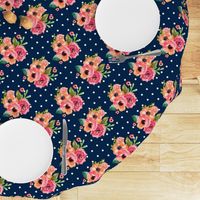 8" Floral Polka  White Polka Navy