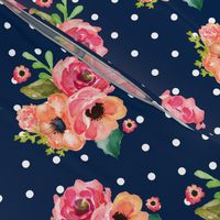 8" Floral Polka  White Polka Navy