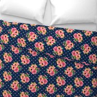 8" Floral Polka  White Polka Navy