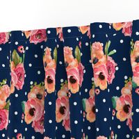 8" Floral Polka  White Polka Navy