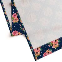 8" Floral Polka  White Polka Navy