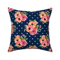 8" Floral Polka  White Polka Navy