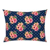 8" Floral Polka  White Polka Navy