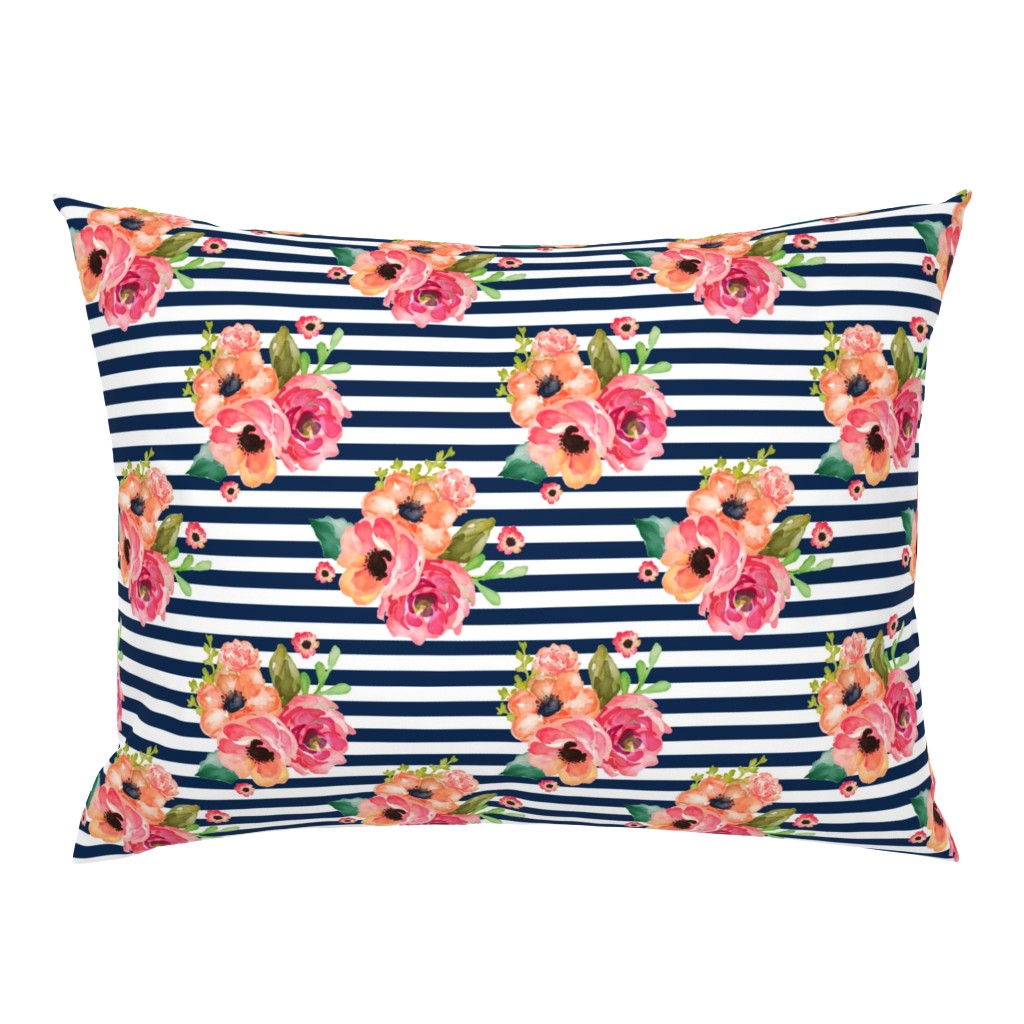 8" Floral Polka Navy Stripes