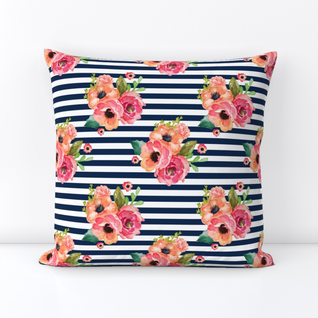 8" Floral Polka Navy Stripes