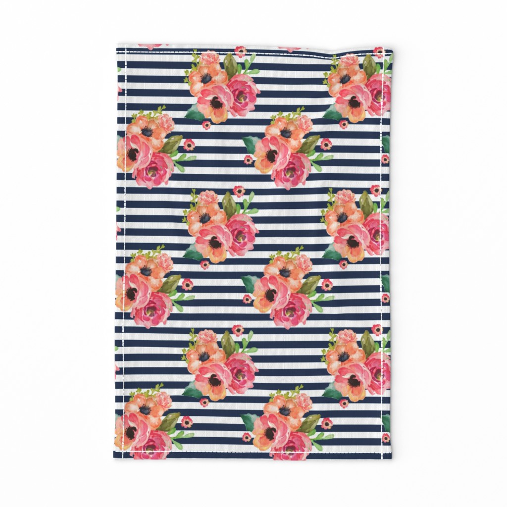 8" Floral Polka Navy Stripes