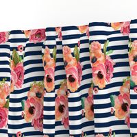 8" Floral Polka Navy Stripes