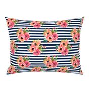 8" Floral Polka Navy Stripes