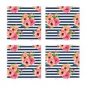 8" Floral Polka Navy Stripes