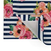 8" Floral Polka Navy Stripes