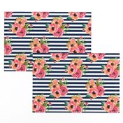 8" Floral Polka Navy Stripes