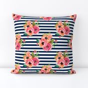 8" Floral Polka Navy Stripes