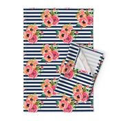 8" Floral Polka Navy Stripes