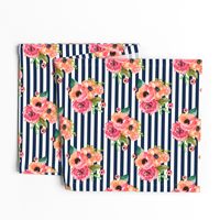 8" Floral Polka Navy Stripes