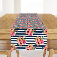 8" Floral Polka Navy Stripes