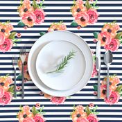 8" Floral Polka Navy Stripes