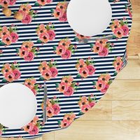 8" Floral Polka Navy Stripes