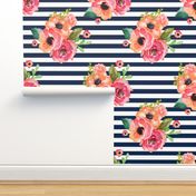 8" Floral Polka Navy Stripes