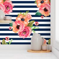 8" Floral Polka Navy Stripes