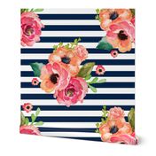 8" Floral Polka Navy Stripes