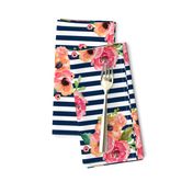 8" Floral Polka Navy Stripes