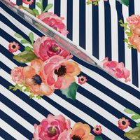 8" Floral Polka Navy Stripes