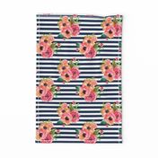 8" Floral Polka Navy Stripes